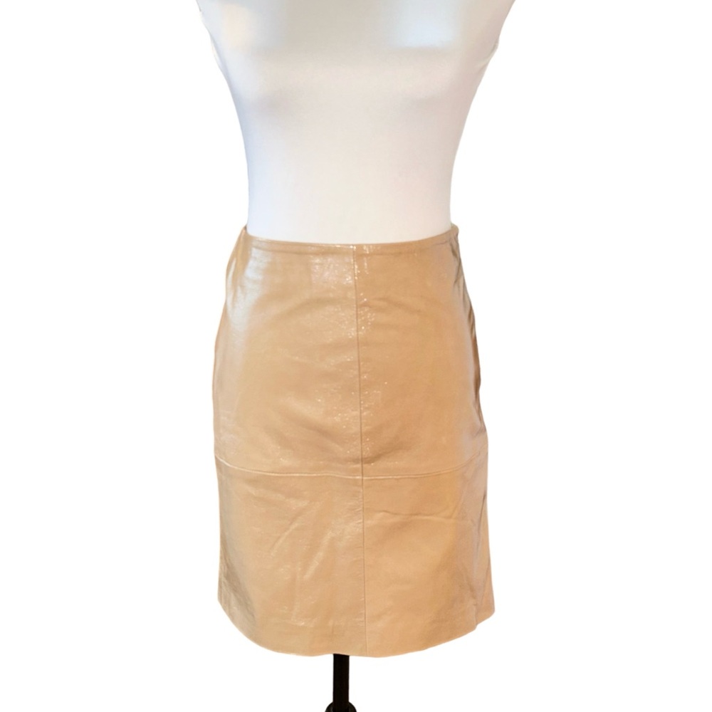 Luxury Lambskin Leather Skirt ‘Cecilia’ - in Cornstalk Neutral- Size XS (34) - Picture 4 of 10